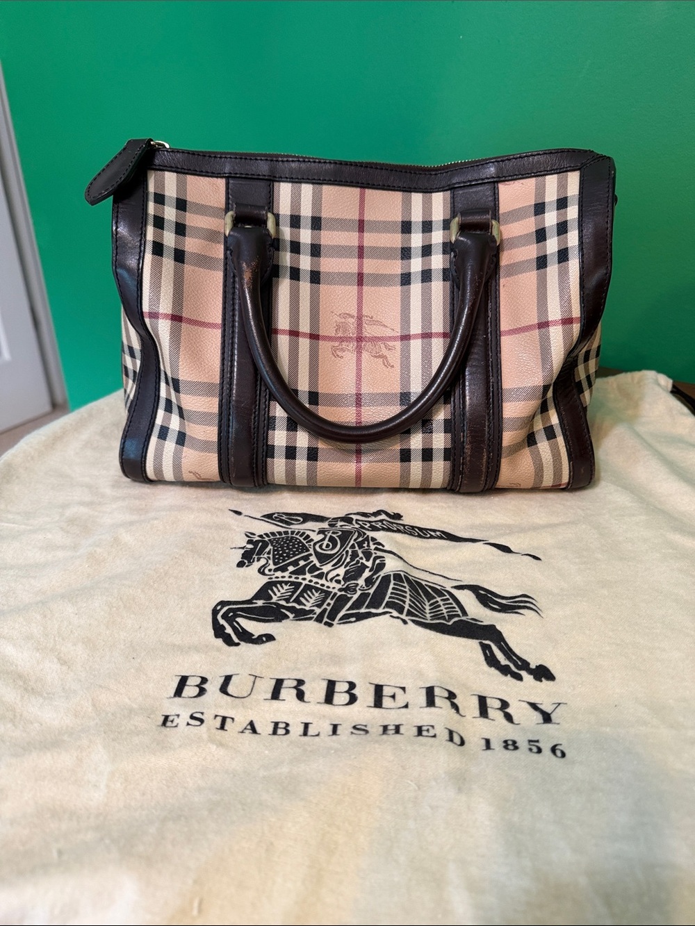 Authentic Burberry Nova Check Boston Bag Brown Leather – Rebag Certified